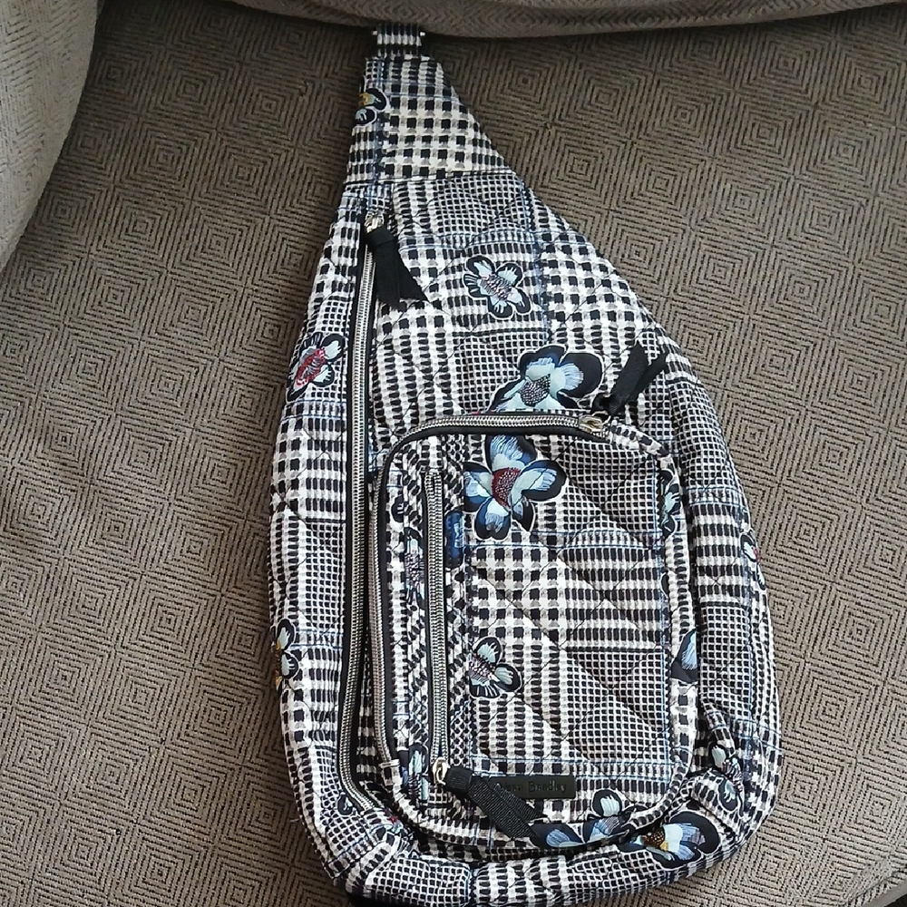 Vera Bradley Black White Gingham Floral Quilted Belt Bag